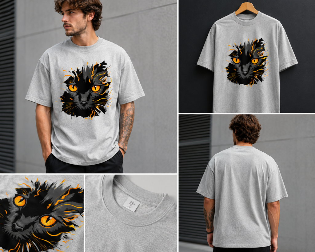 Mystic Black Cat Graphic Tee | Gothic Oversized Organic T-Shirt