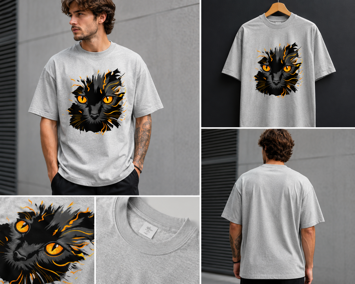 Mystic Black Cat Graphic Tee | Gothic Oversized Organic T-Shirt