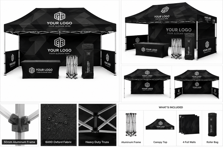 Custom 10x20 FT Waterproof Pop-Up Canopy Tent with Custom Printing