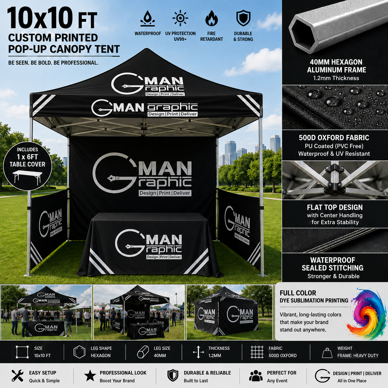 Custom 10×10 ft Waterproof Pop-Up Canopy Tent with Custom Printing