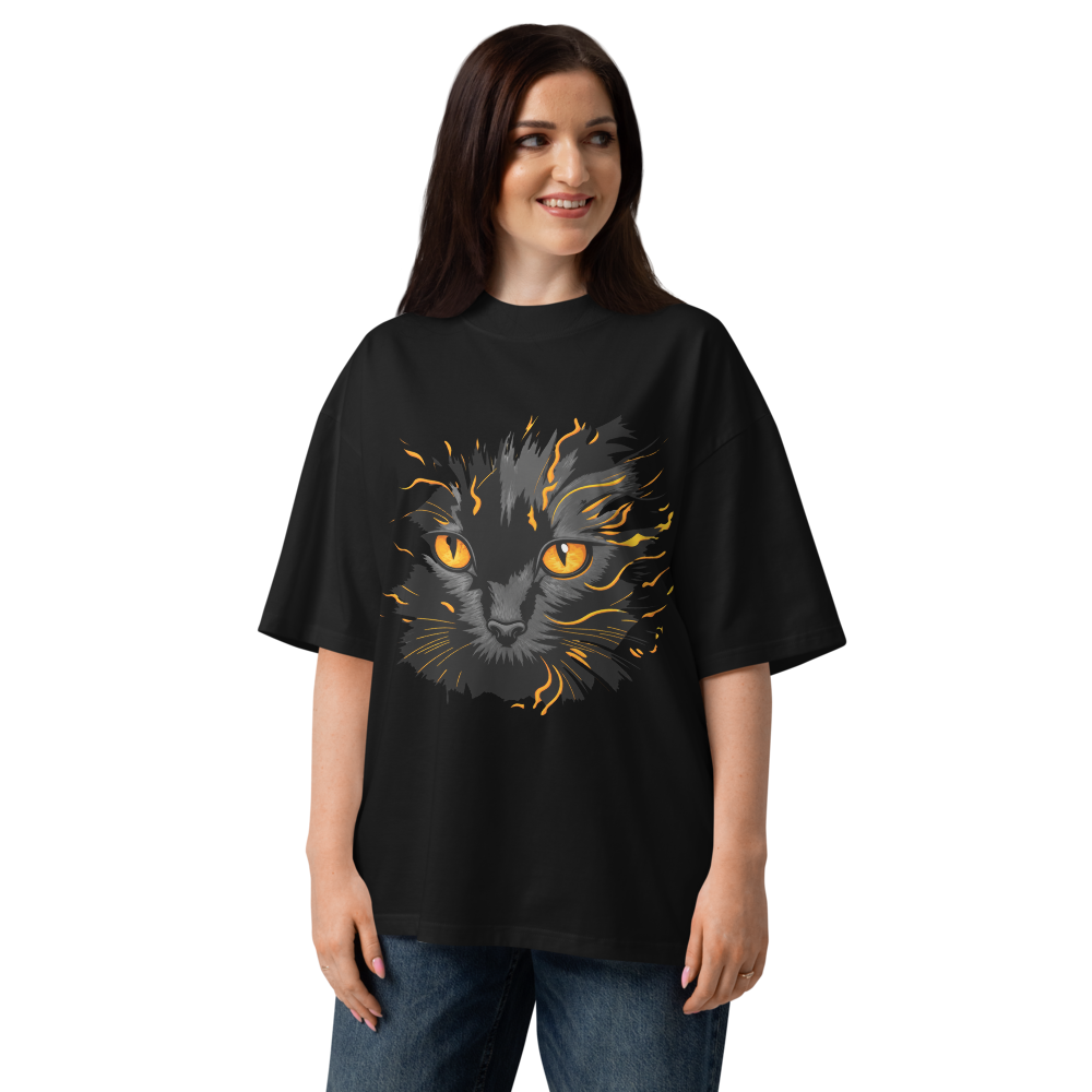 Mystic Black Cat Graphic Tee | Gothic Oversized Organic T-Shirt