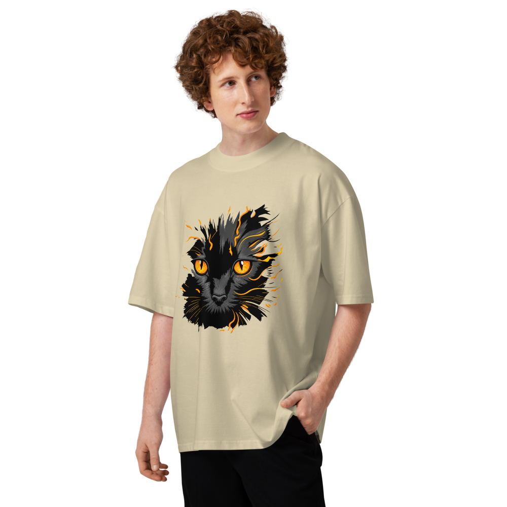 Mystic Black Cat Graphic Tee | Gothic Oversized Organic T-Shirt