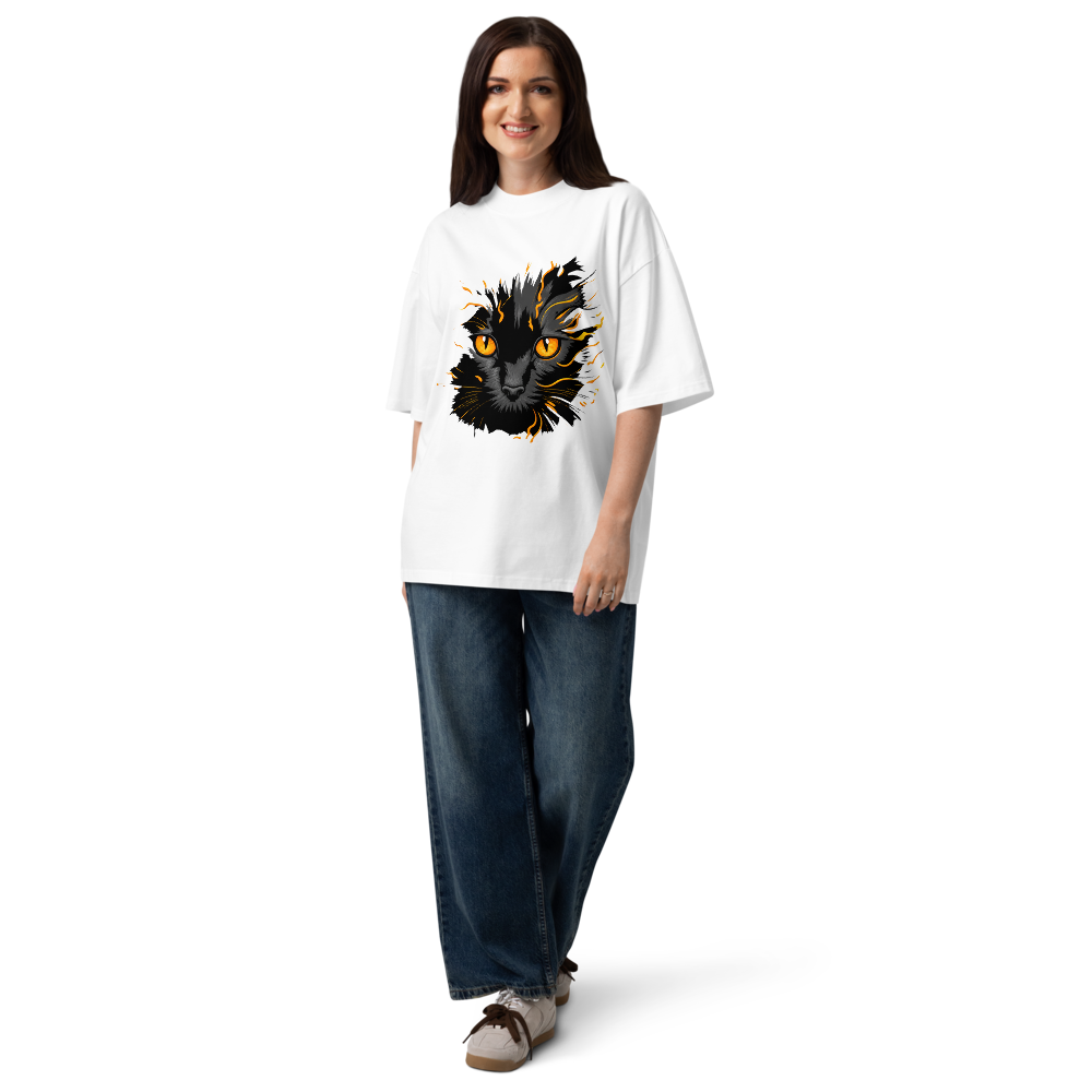 Mystic Black Cat Graphic Tee | Gothic Oversized Organic T-Shirt